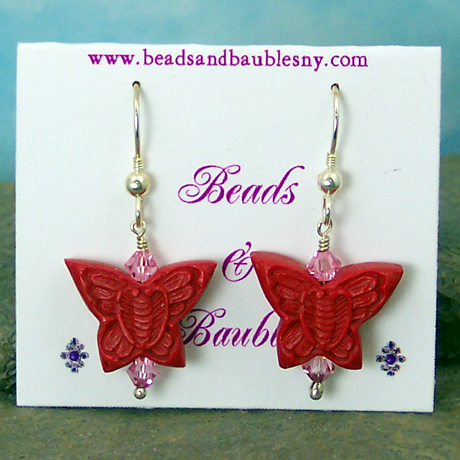 E0366 - Red Cinnabar Butterflies - 1.5" french hooks E0366 - Red Cinnabar Butterflies - 1.5" french hooks